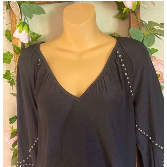 Ramy Brook Black V-Neck Long Sleeve Top Ruffle Lightweight Embellished Blouse - Picture 4 of 7